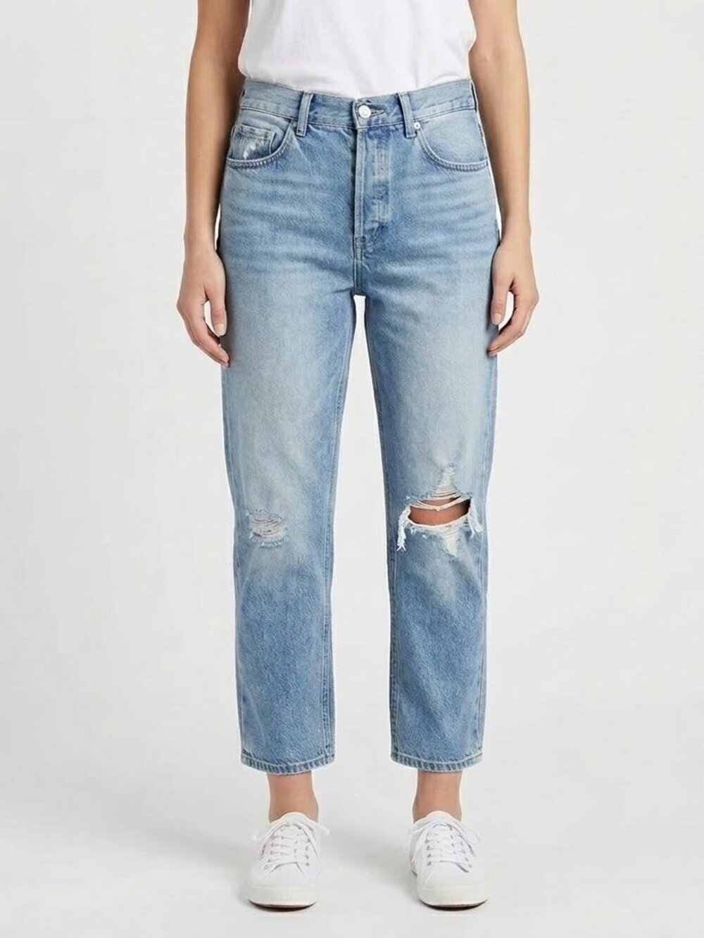 DEL RAY Distressed High Rise Straight Leg Jeans Light Wash Cropped 28